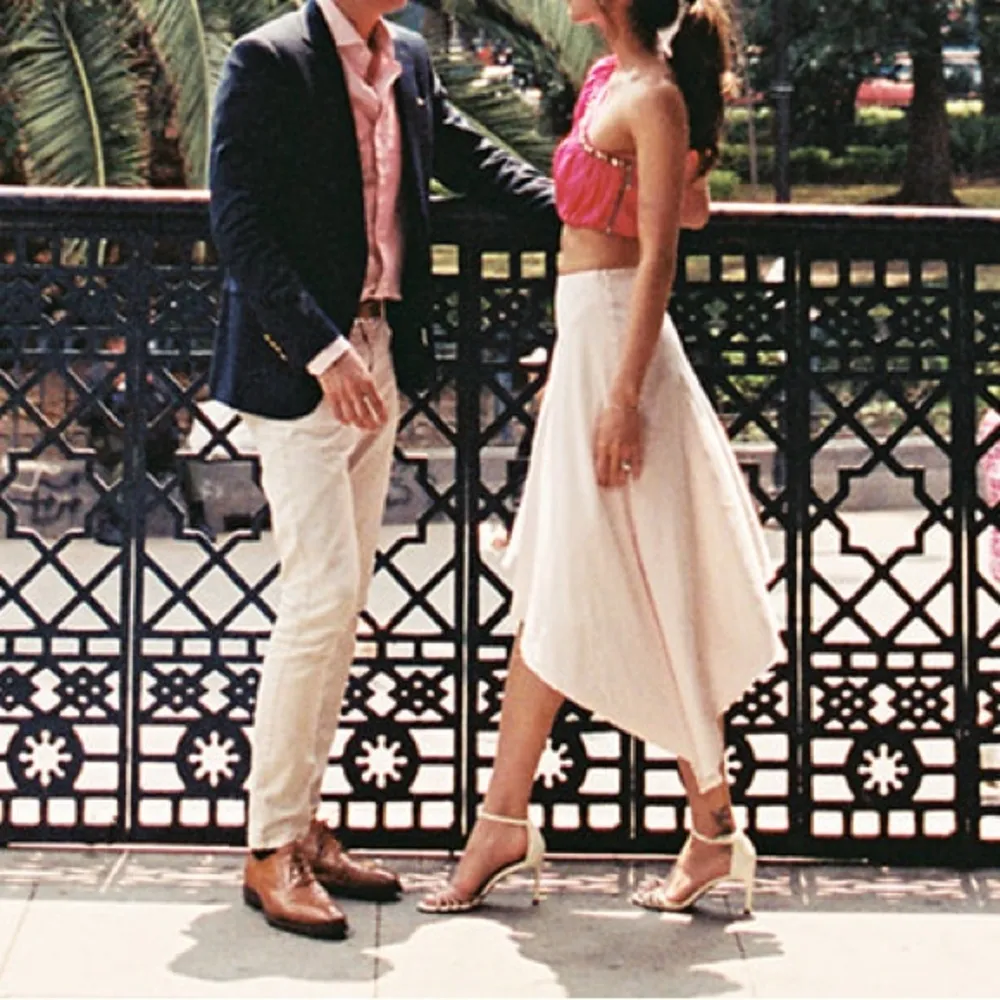 Alexis white polka dot satin asymmetrical skirt - Image 2