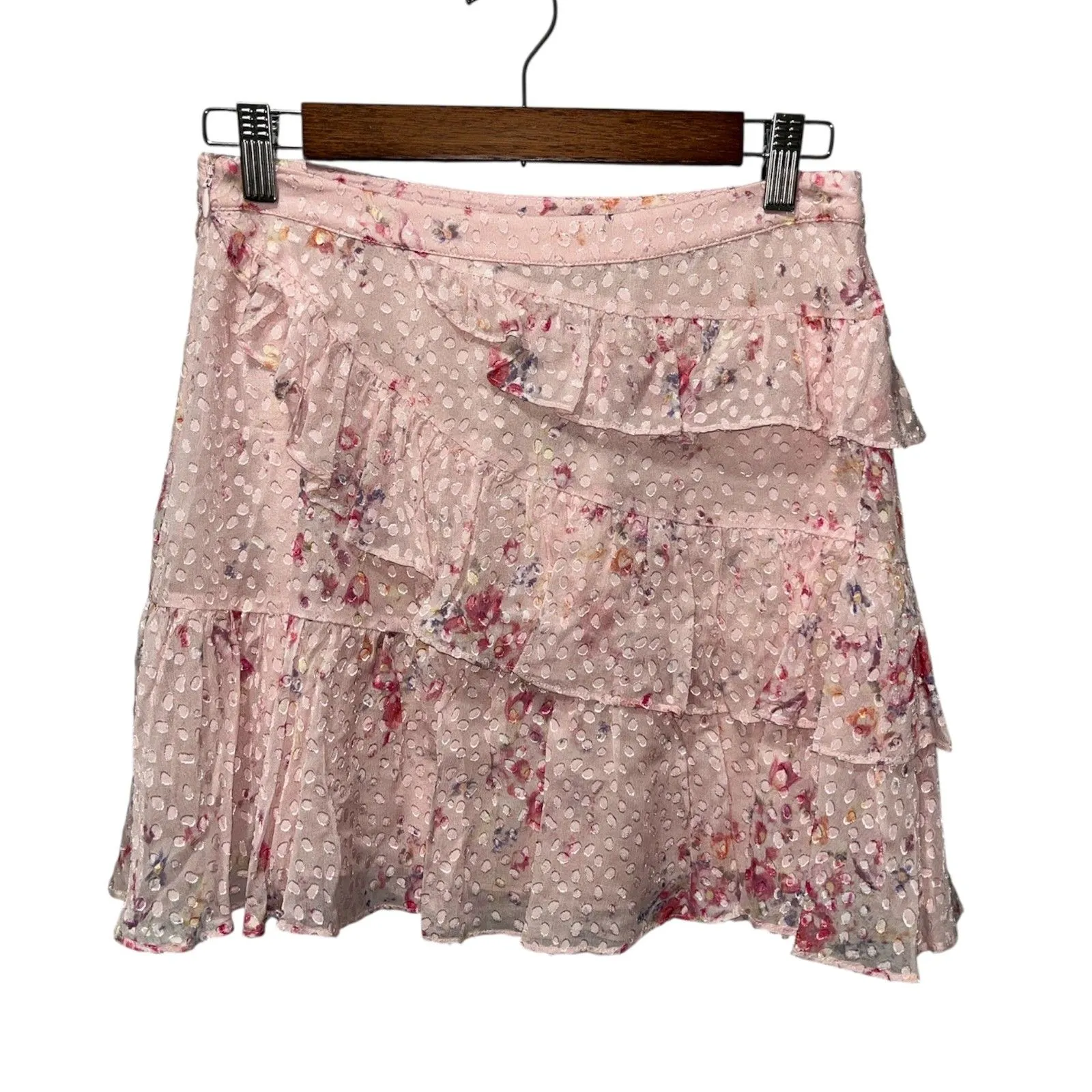 LoveShackFancy Imelda Skirt Bubbly Pink Size 4 Mini Ruffle Skirt Silk Blend - Image 3