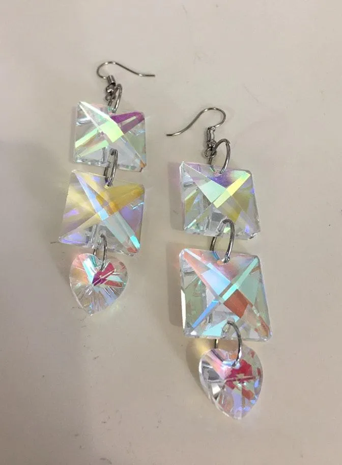 Forever 21 Crystal Iridescent Lightweight Heart Earrings Y2K  - Image 2
