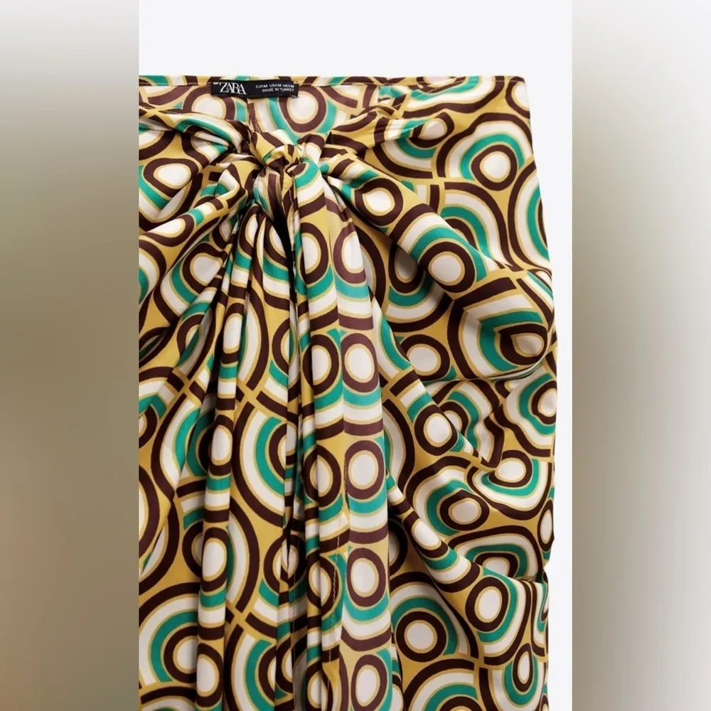 Zara New Beach Printed Pareo Sarong Skirt Front Knot Closure‎ One Size Only M - Image 5