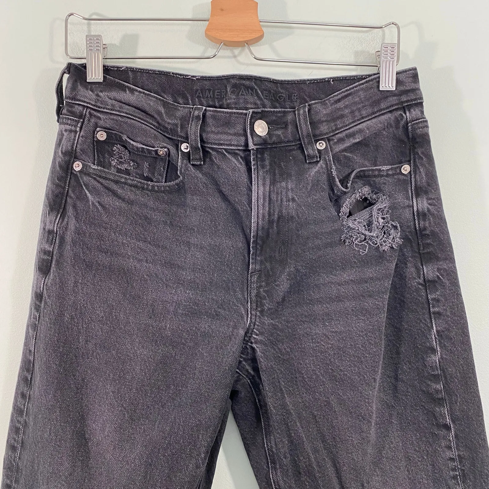 American Eagle Black Stone Wash Super High Rise Ankle Straight Jeans Size 8 - Image 2