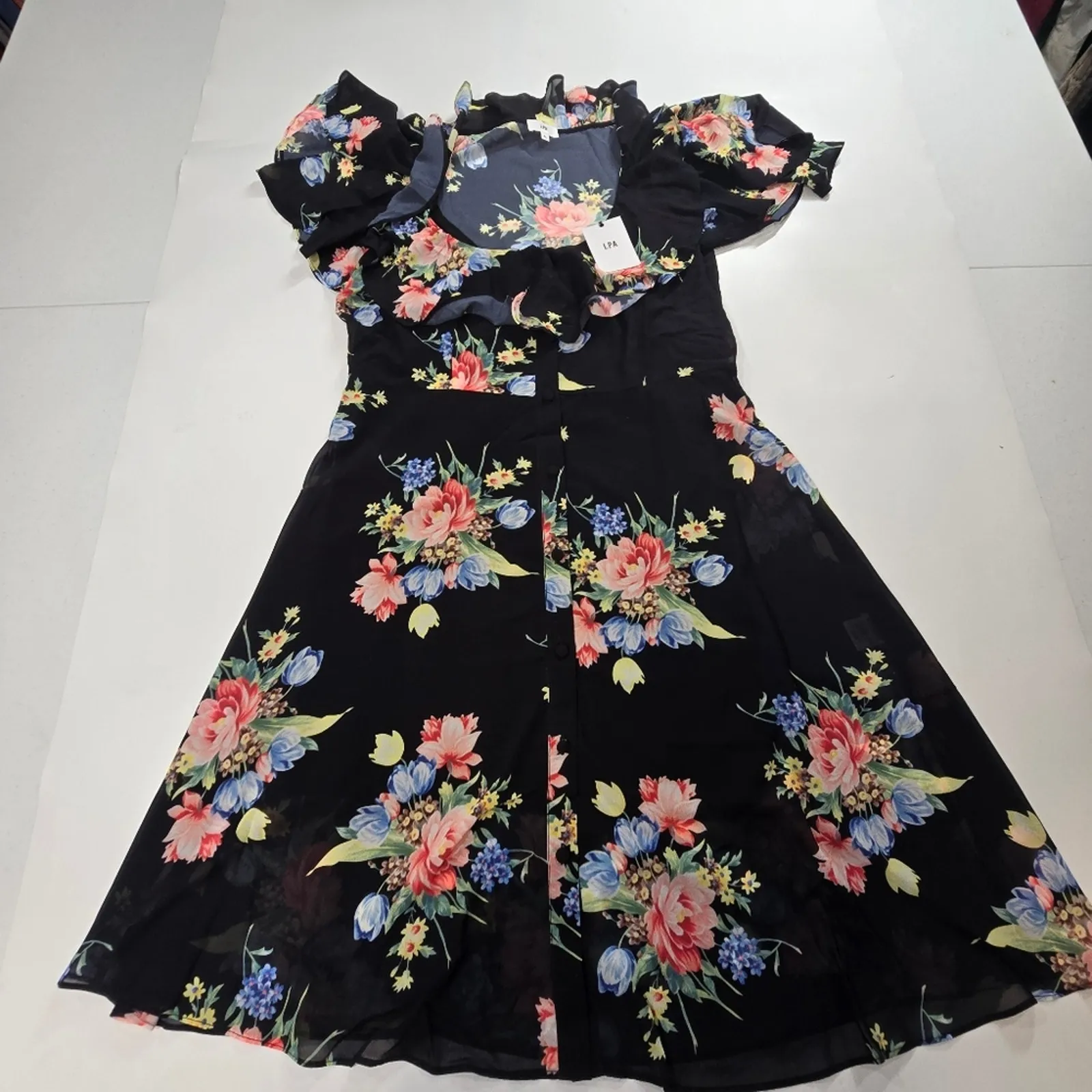 LPA Button Up Midi Dress in Midnight Roses XL - Image 3