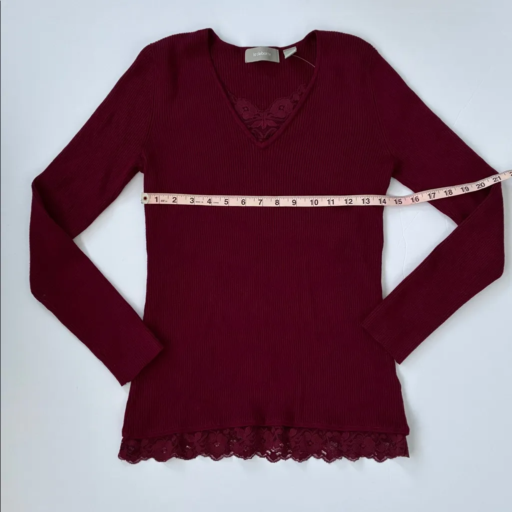 Liz Claiborne Women’s Burgundy Red Knit Top Lace Accents Medium - Image 14