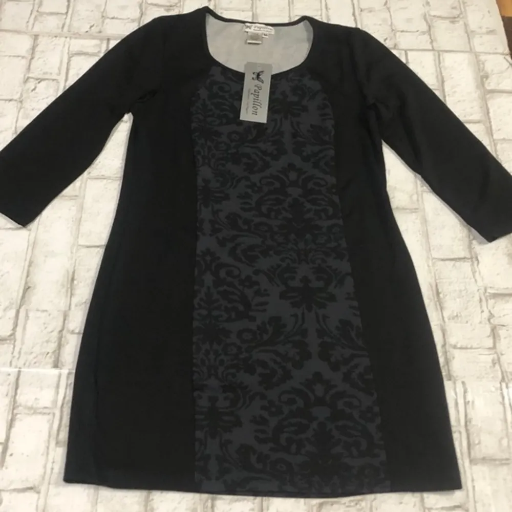 NWT! Papillon Damask Print 3/4 Sleeve Sweater Dress Black Size M - Image 8