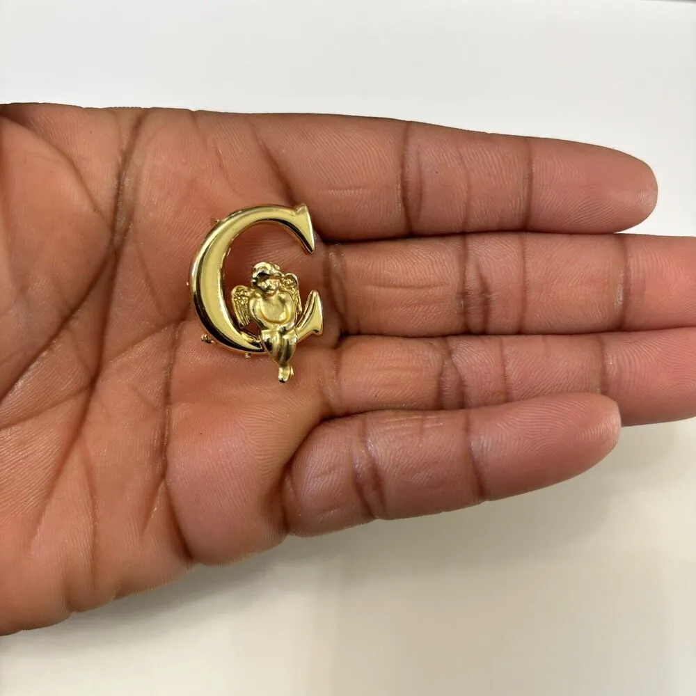 Vintage Angel Monogram Initial C Brooch - Image 3