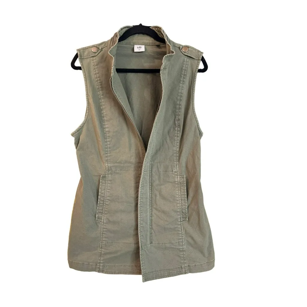 CAbi Explorer Army Green Long Utility Vest Size Small 5101 Military Womens Zip - Image 2