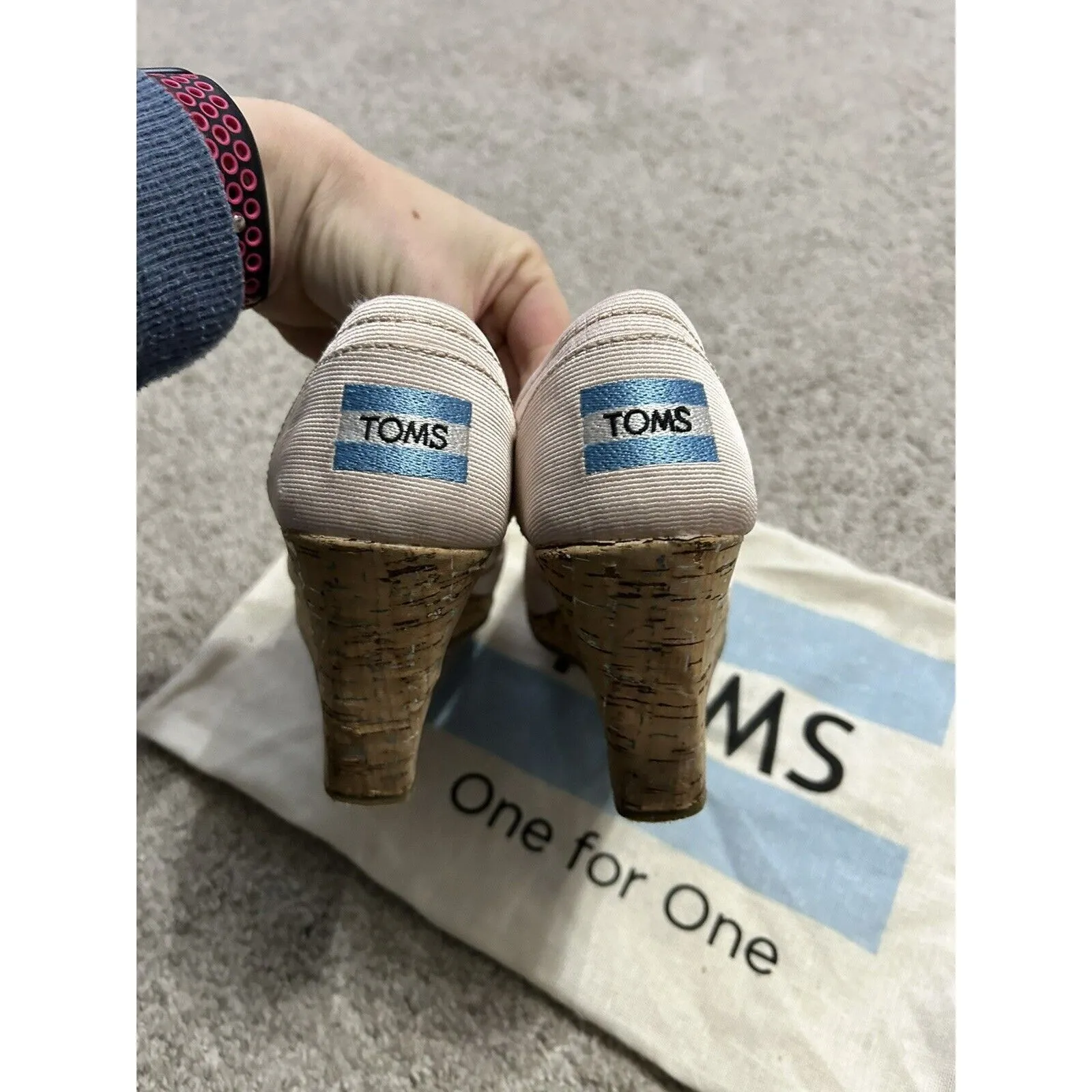 Toms Blush Pink Peep Toe Espadrille Wedge Heels Shoes 7.5 Neiman‎ Marcus - Image 3