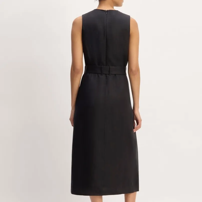 NWT Everlane The Linen Belted Midi Dress black size 10 European flax linen - Image 4
