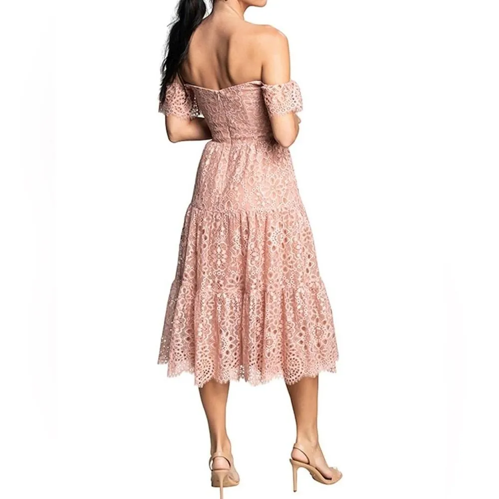 DRESS THE POPULATION River Lace Dress Blush Women’s Sz M - Image 5