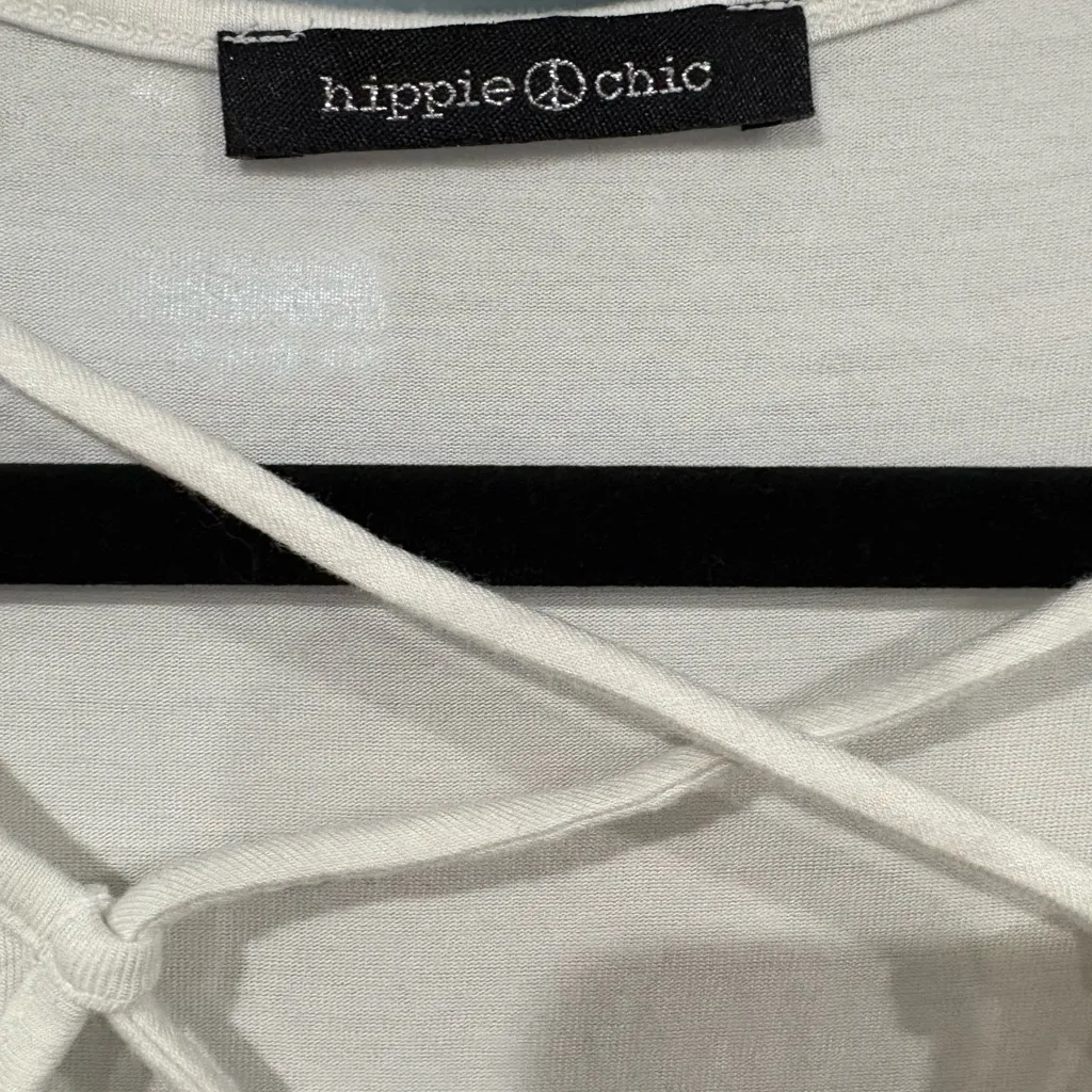 Hippie Chic White Lace Up Front T‎ Shirt- Size Medium - Image 3