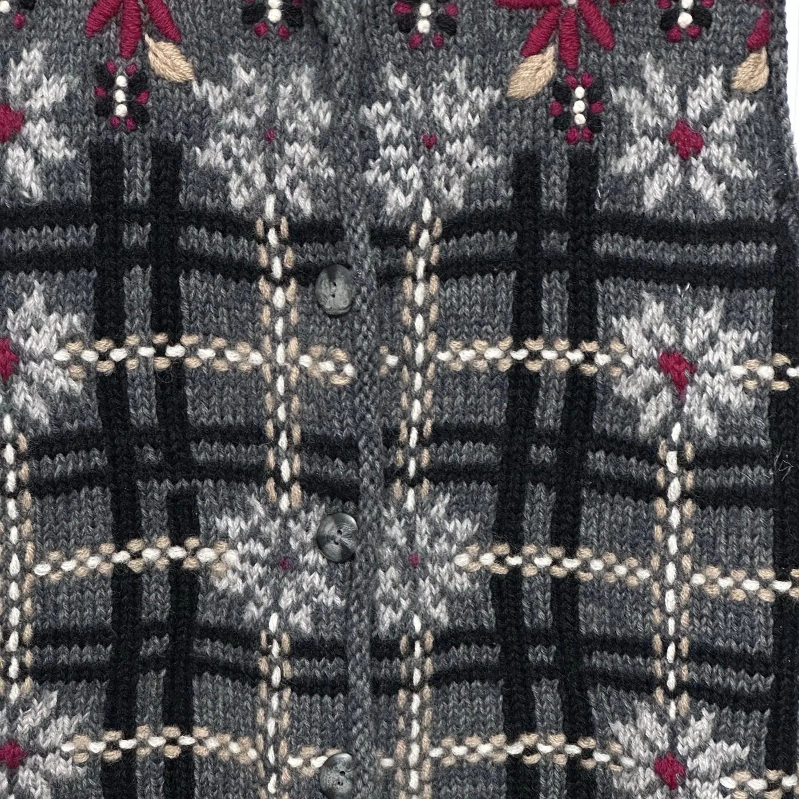 VTG Laura Ashley Sweater Vest S Wool Button Up Floral Plaid Fair Isle Grannycore - Image 2