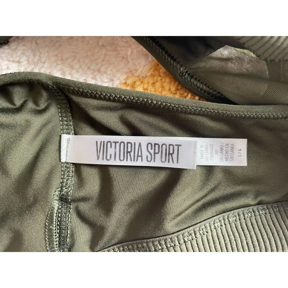 Victoria’s Secret Olive Green Strappy Sports Bra | Large | VSX Front Cage Detail - Image 3