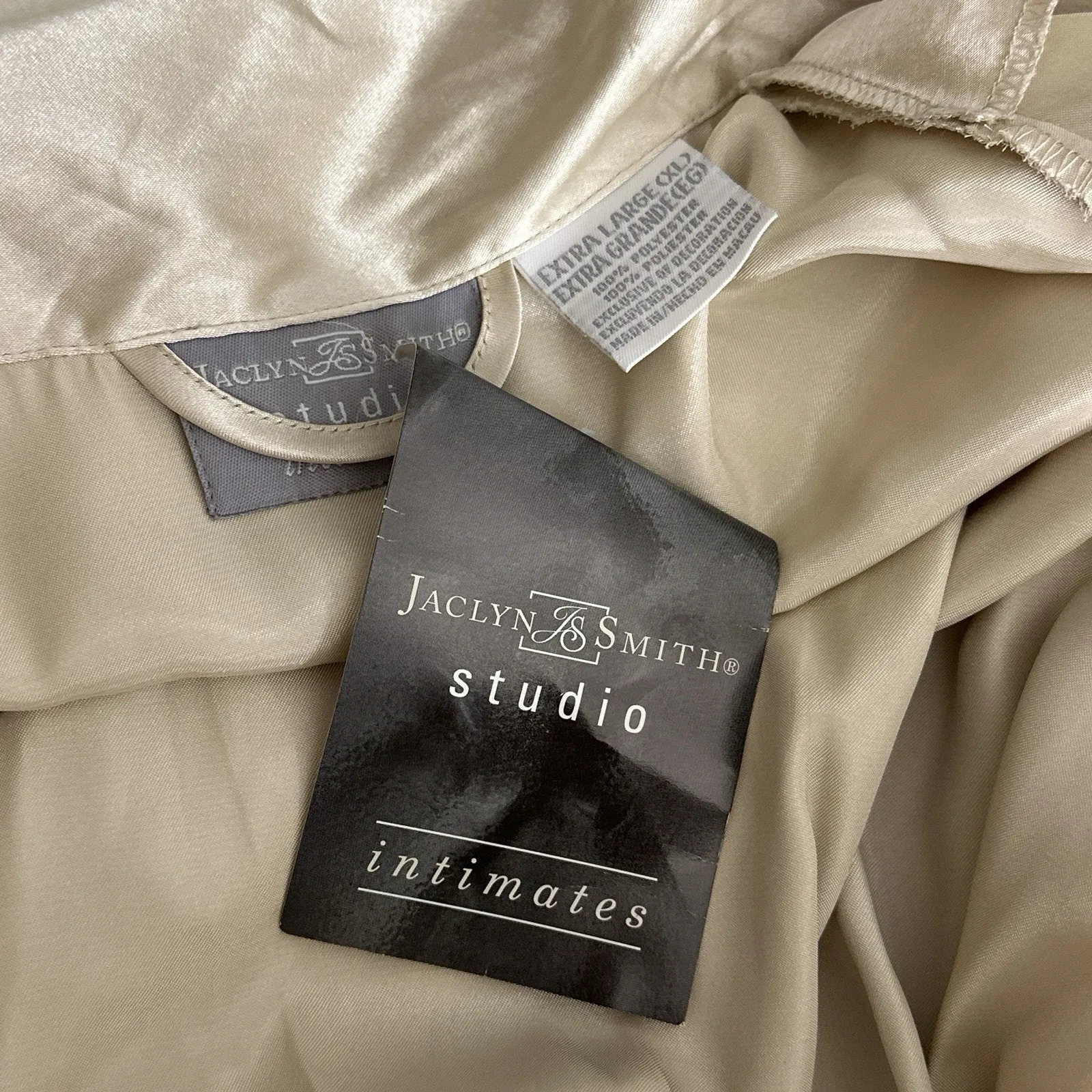 Vintage Jaclyn Smith Studio Intimates Size XL Robe Champagne Satin Lace New NOS - Image 9