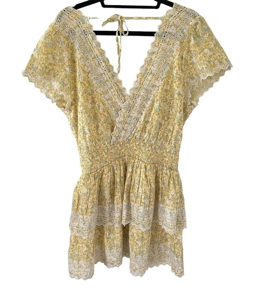 American Eagle Garden Party Yellow Tiered Dress - Image 4