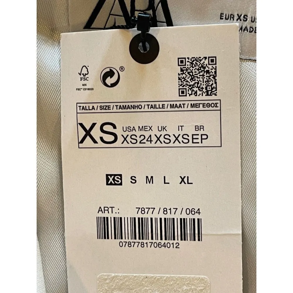 Zara Ivory And Black Pin‎ Stripe Long Sleeve Cropped Twist Front Blazer Size XS - Image 10