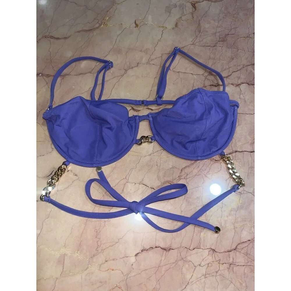 STELLA MCCARTNEY Falabella Underwire Bikini Top in Violet Large Womens Swimsuit - Image 5