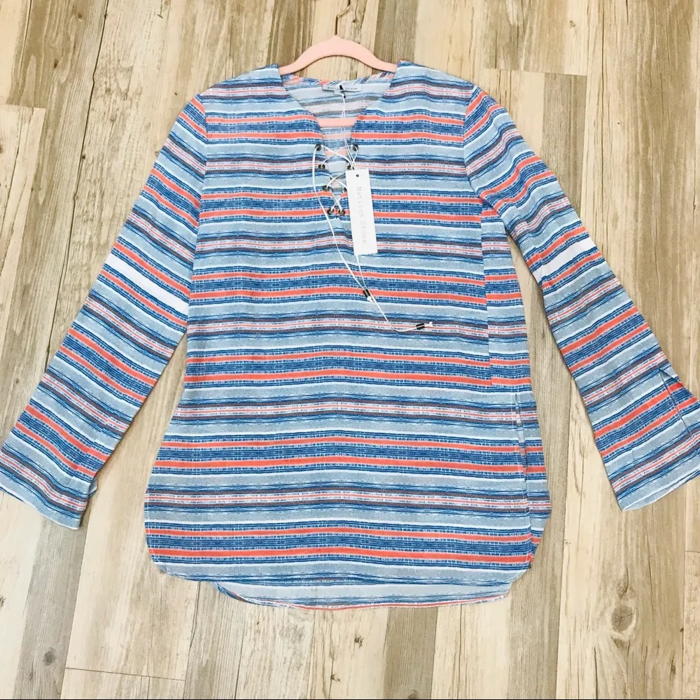 Anthropologie Blue Matison Stone Alder tunic tribal stripe print sma… - Image 5