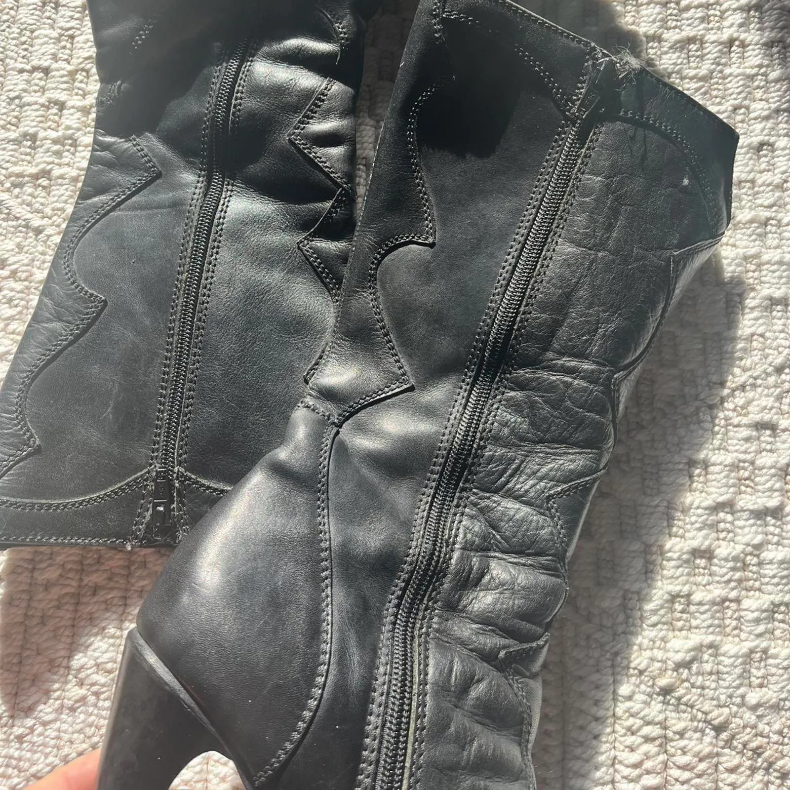 VTG 90s Black Western Heeled Boots Size 7 - Image 5