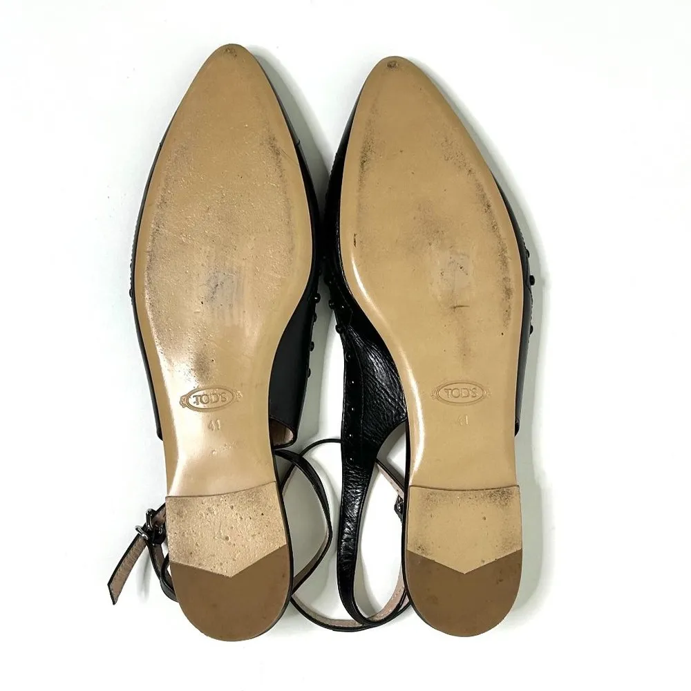 Tod's Embellished Point-Toe Flats with Ankle Strap in Black Size 10.5 / 11 - Image 10