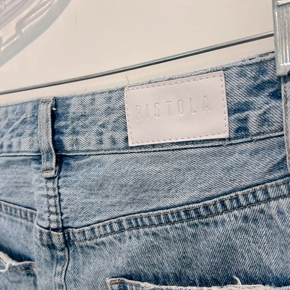 Pistola Sierra Jean Skirt Distressed Frayed Destroyed Light Denim Mini Size 27 - Image 4