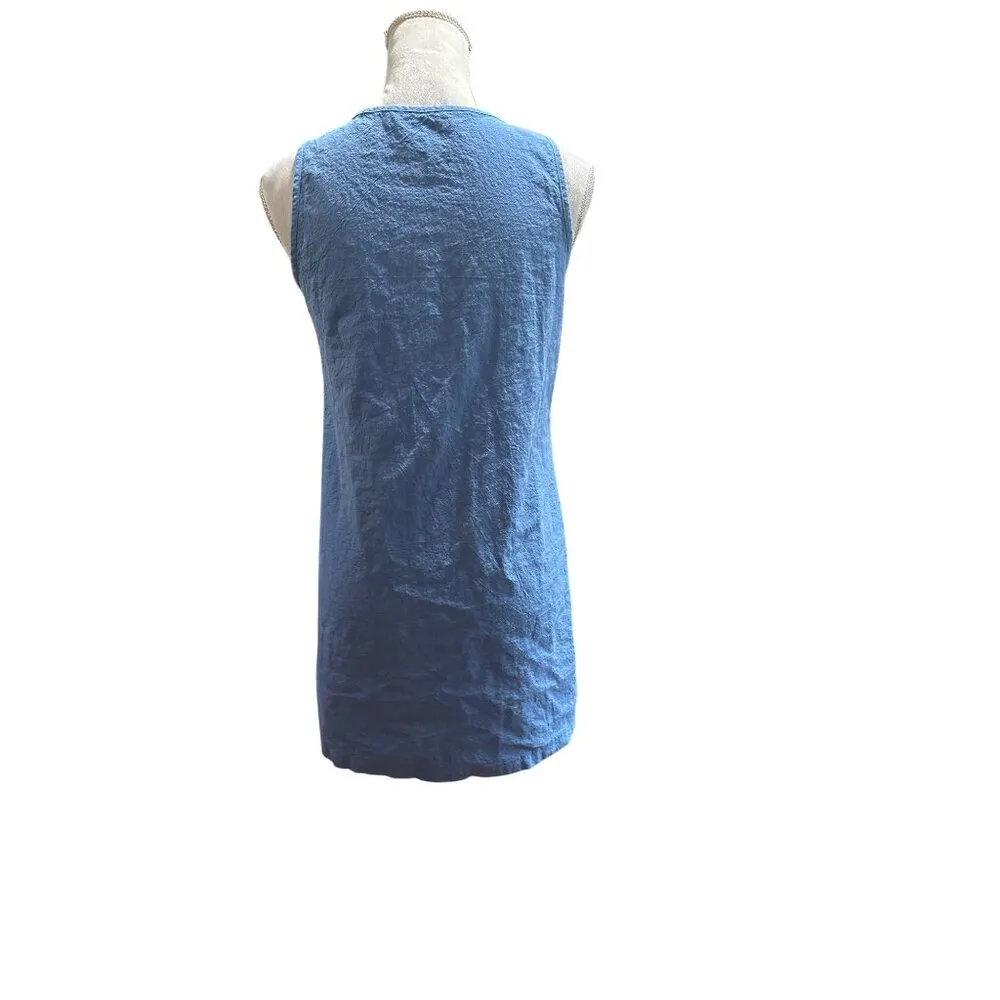 Casual Loose A Line Sleeveless Blue Button Detail Tunic Dress With Pockets Sz M Size M - Image 9