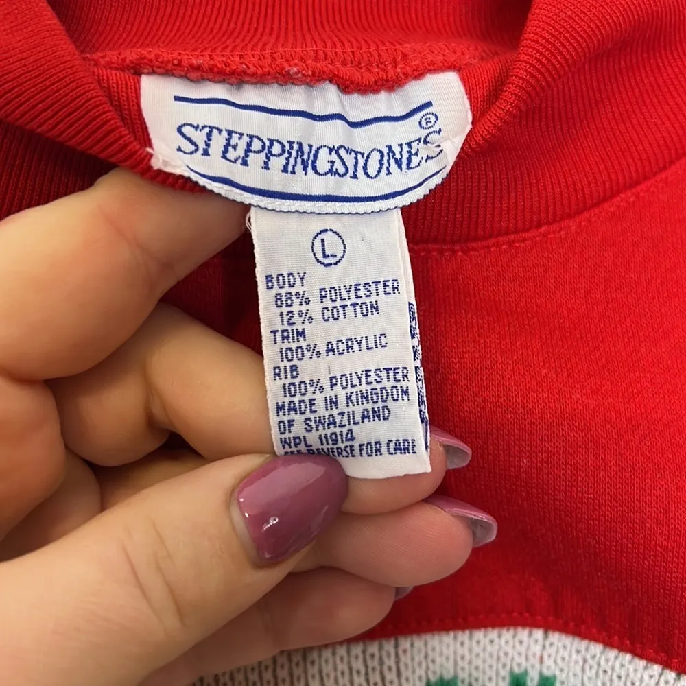 Vintage 🎄Grandma Mock Neck Ugly Christmas Crew Neck crochet Sweatshirt Red Size L - Image 4