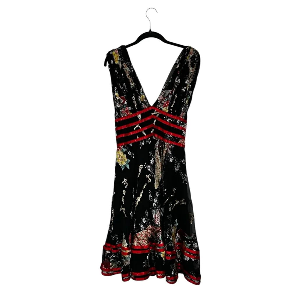 Vintage Silk Floral Peacock Burnout Empire Waist Dress Y2K WhimsiGoth Size S Black - Image 9