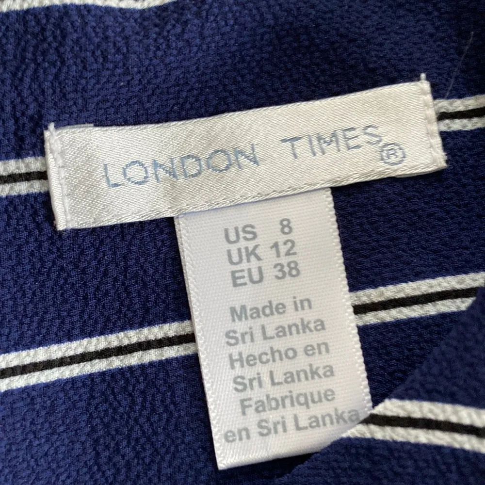 London Times Navy White Stripe Belted Fit & Flare Midi Dress SIZE 8 – NWT - Image 4