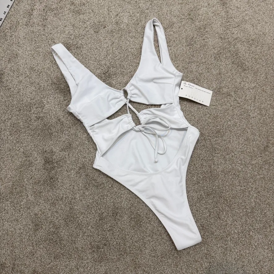 CHYRII small cutout lace up high cut one piece swimsuit monokini SW 2923 White - Image 7