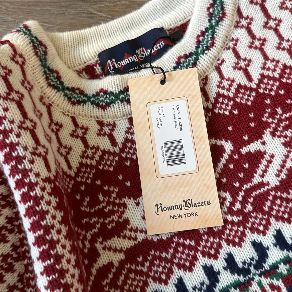 NWT ROWING BLAZERS CASHMERE NORDIC FAIRISLE SWEATER CREAM Size XS - Image 6