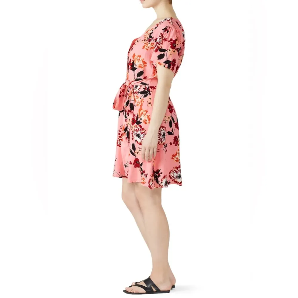 City Chic Botanical Faux Wrap Dress Pink - Image 3