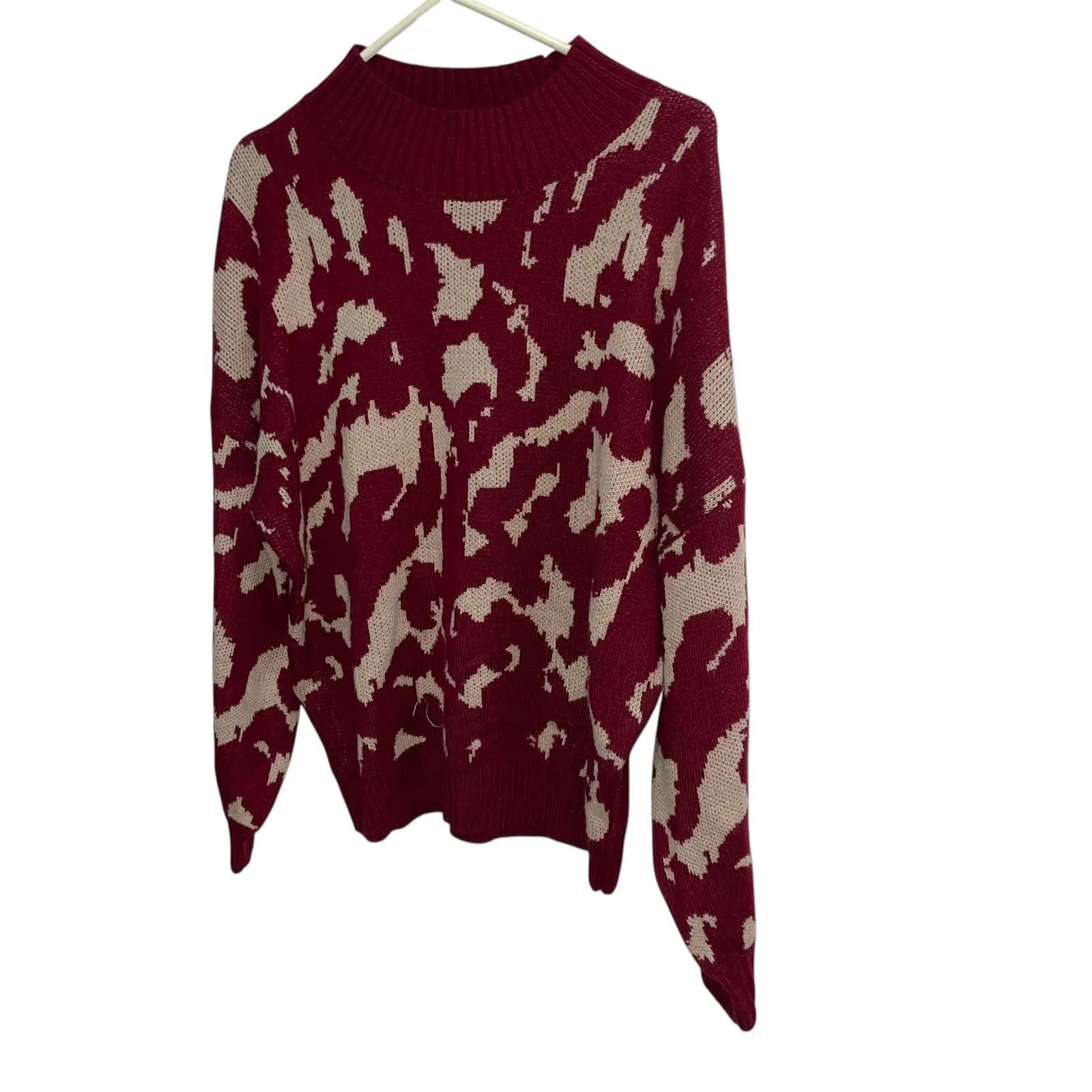 New Directions Pullover Sweater Mock Neck Animal Print Knit Maroon L Red Size L - Image 2