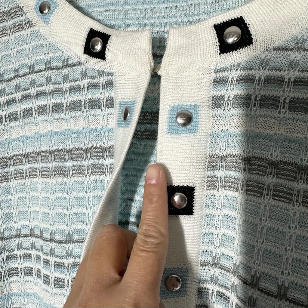 Ming Wang Women’s Knit Cardigan Sweater 7/8 Sleeve Preppy in Stripe Blue 1X - Image 13