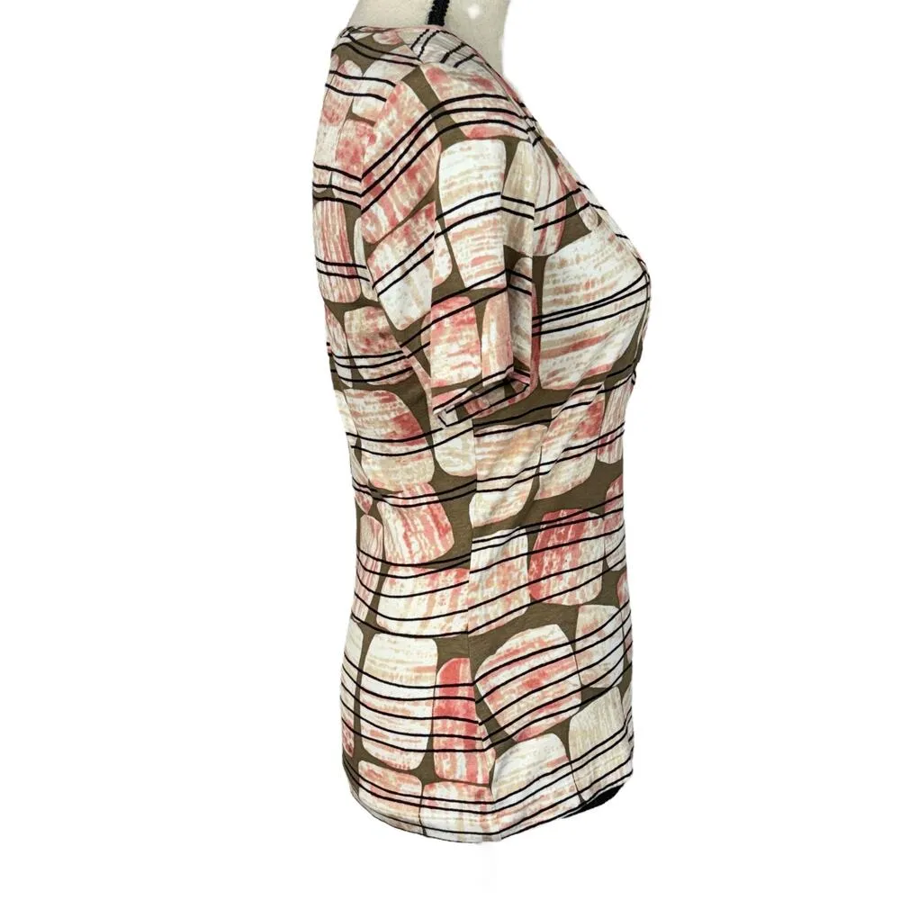 St. John Small Top Yellow Label Short Sleeve Faux Wrap Abstract Stretch Pullover - Image 3