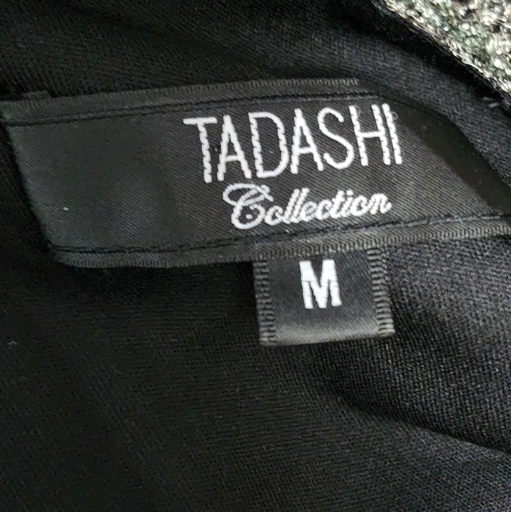 Tadashi collection silver tinsel sequin bias midi dress size medium - Image 6