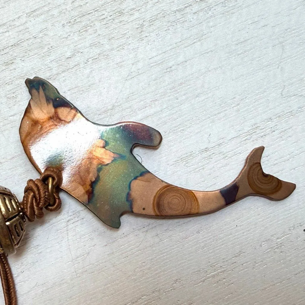 Artisan Copper Dolphin Pendant Necklace Boho Adjustable Cord - Image 5