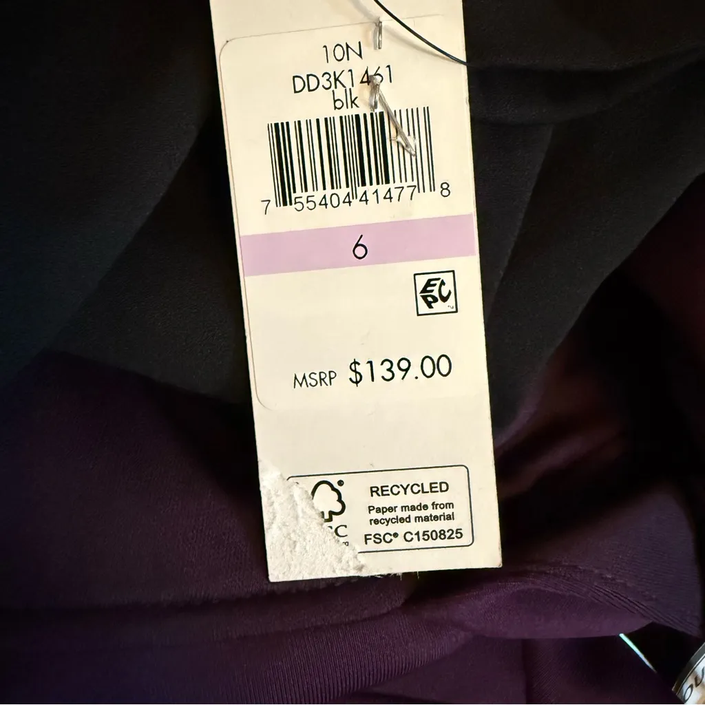 DKNY Pleated Knit Crew Neck Short Sleeve Faux Wrap Waist A-Line Dress Black Sz 6 - Image 6