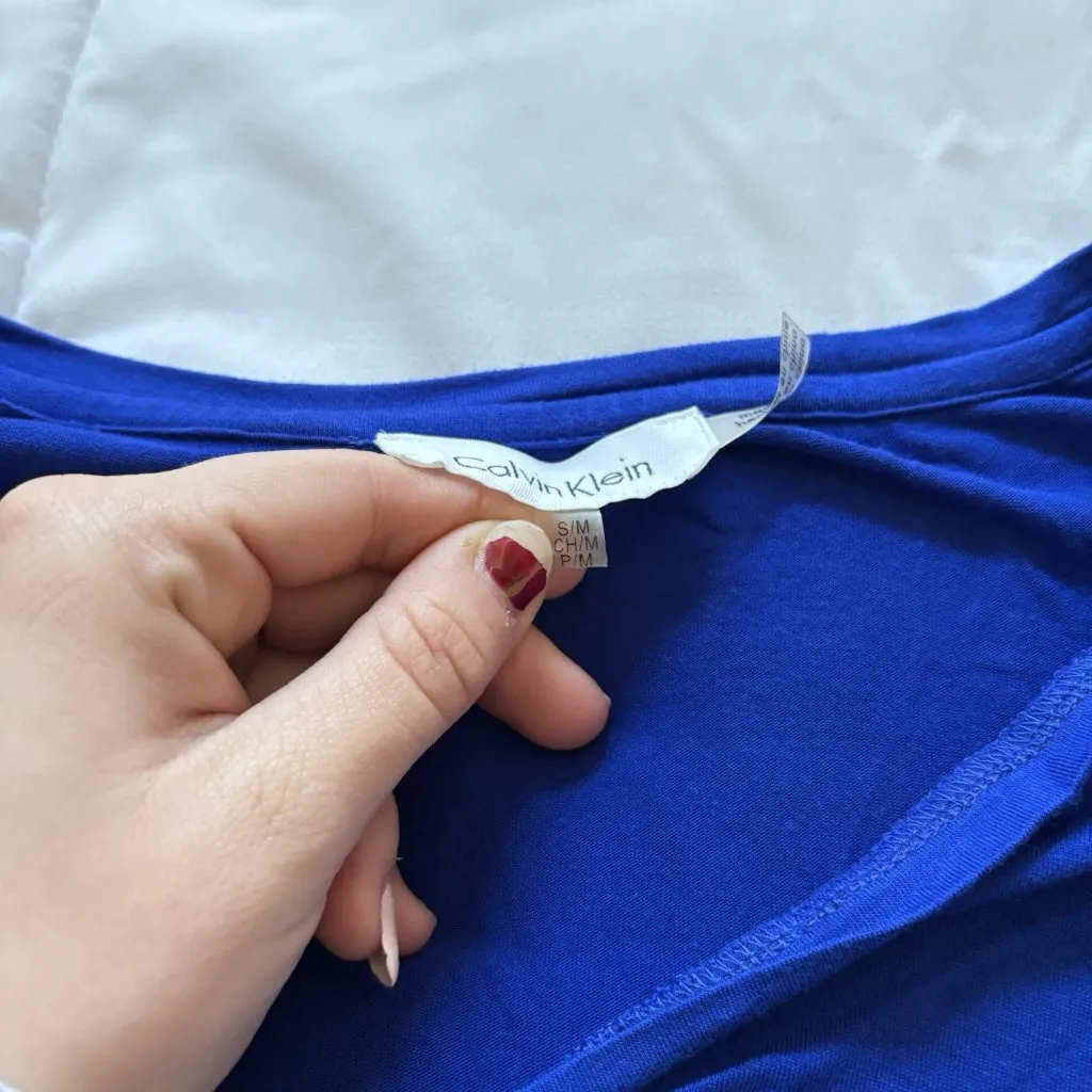 Calvin Klein Womens Small Medium Blue Black Tropical Cover Up Dress Tie Beach - Image 6