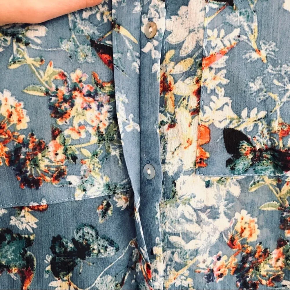 CHERISH Womens Sheer long sleeve double pocket button down floral blouse small - Image 6