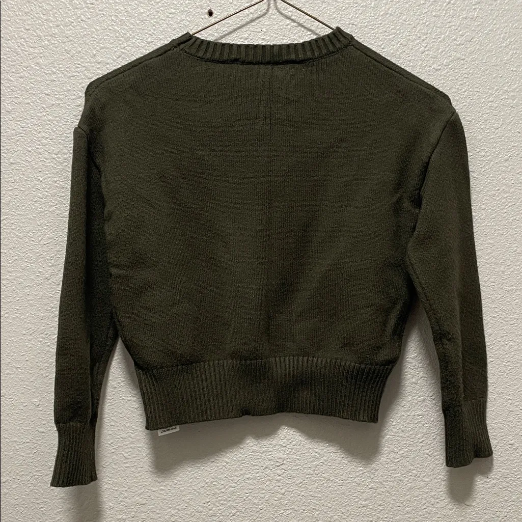 Zara Olive Green Crew Neck Crop Sweater Size 26 - Image 3