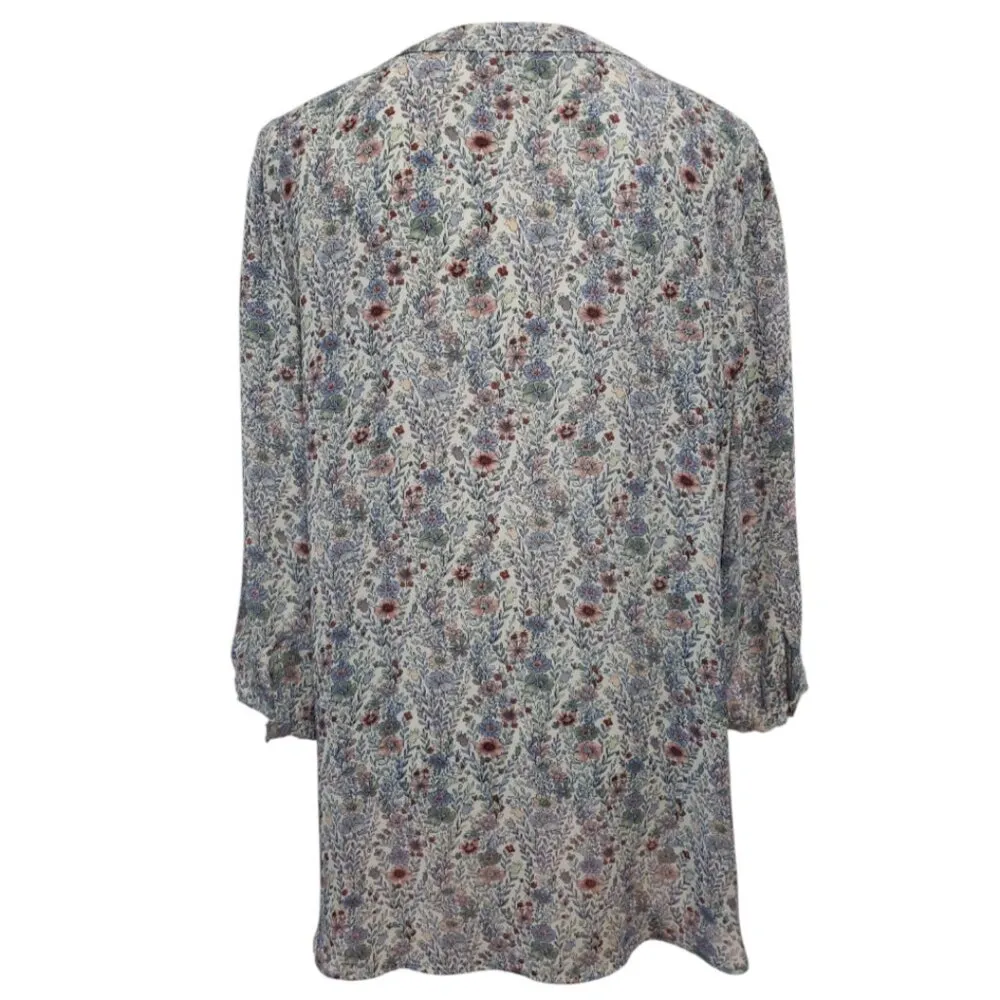 Rose & Olive Womens V Neck Floral Print Tunic W/Front Tucks 3/4 Sleeves 1X - Image 3