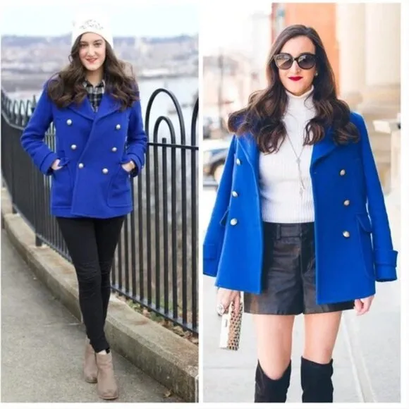 J. Crew Stadium Cloth Majesty Royal Blue Wool Double Breasted Peacoat 4 - Image 2