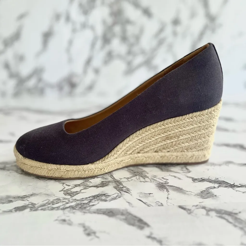 J. Crew Factory Navy Blue Canvas Espadrille Jute Wedges NWOT 7 - Image 6