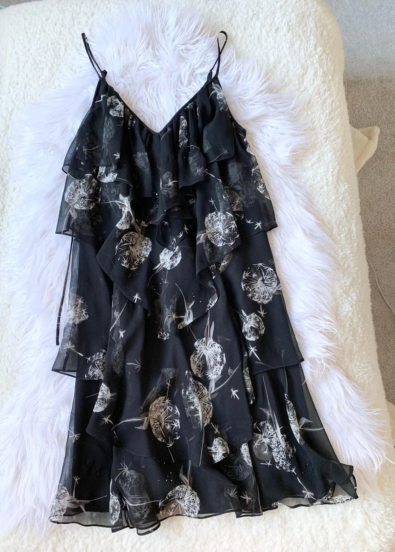 Black Dandelion Print Silk Dress - Image 4