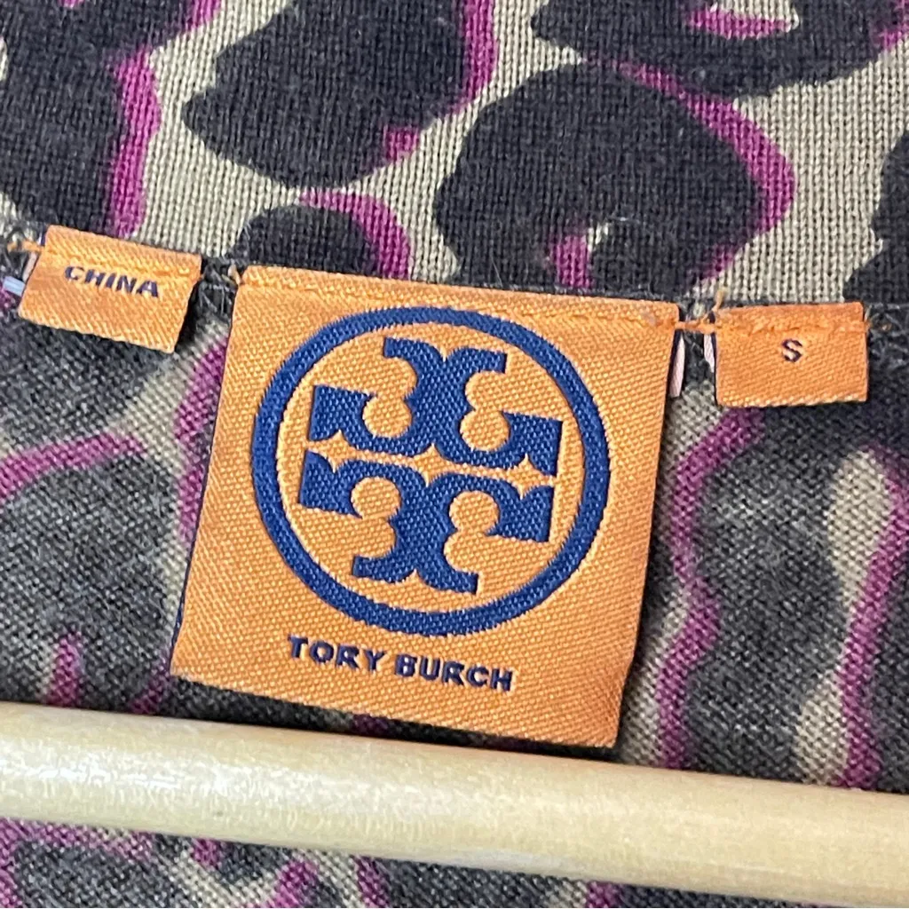 TORY BURCH Lightweight Merino Wool Leopard Print Button-Up Cardigan, Small - Image 10