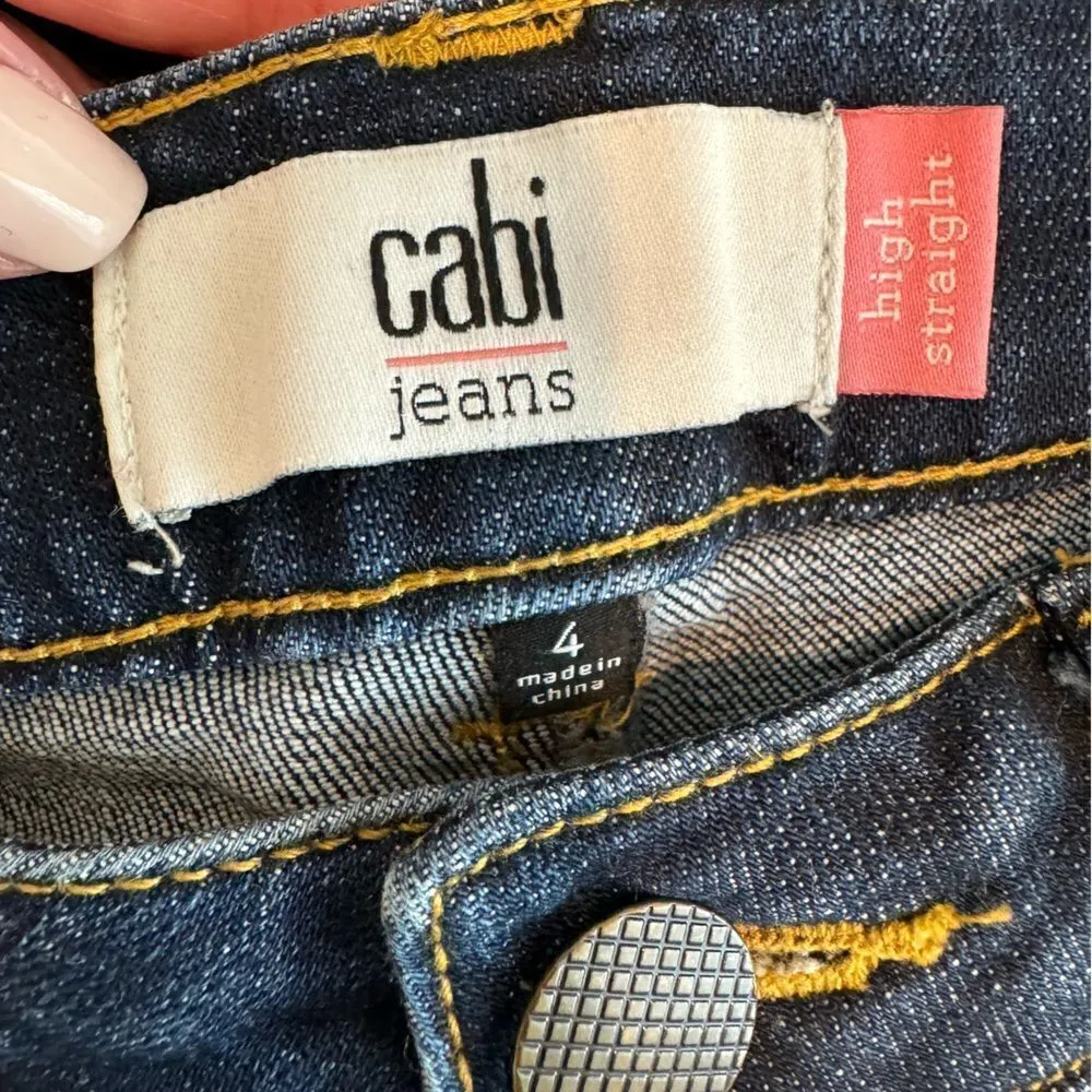 CAbi High Straight Jeans Distressed Dark Wash High Waist 4 Style #3561 - Image 11