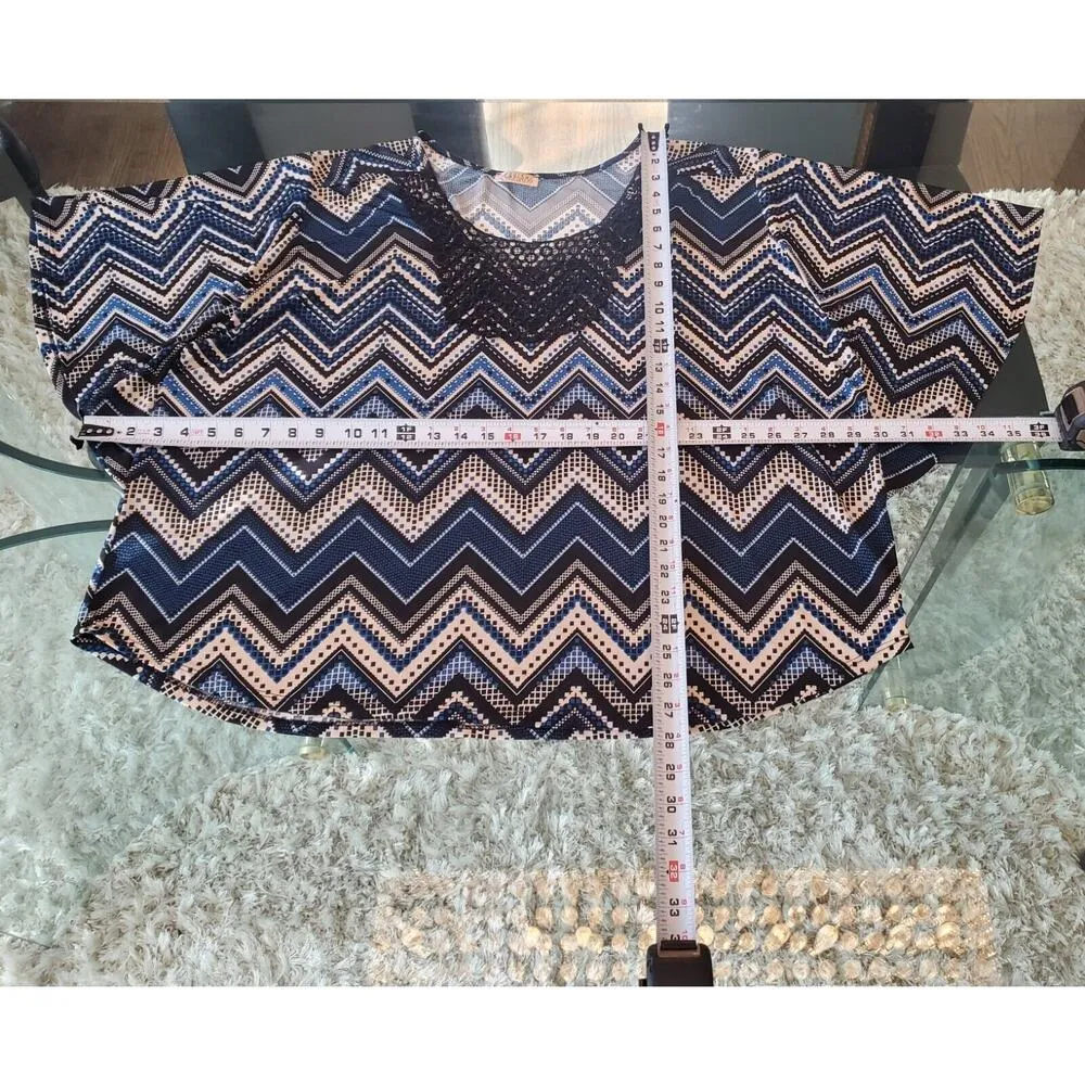 Lavish Women's Multicolor Chevron Polyester Round Neck 3/4 Sleeve Top Blouse - Image 11