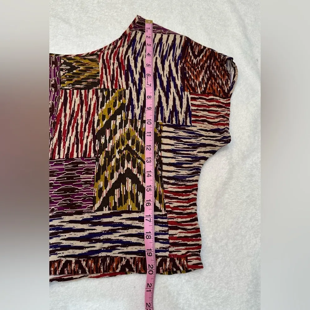 The Original Inc. Geometric Cap Sleeve Crop Blouse in Multicolor Brown Size L - Image 4