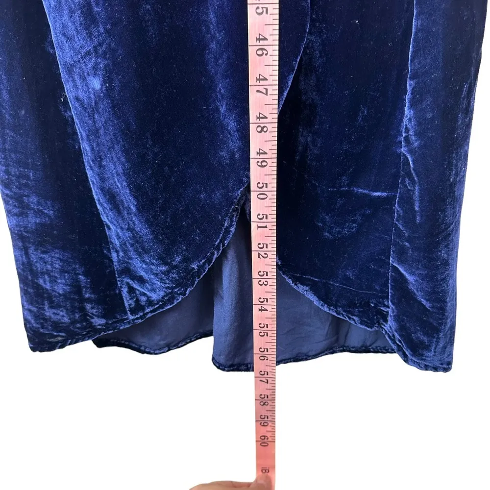 J.O.A.‎ Sz XS Women's Blue Deep Vneck Velvet Front Slit Hi Low Maxi Dress - Image 13