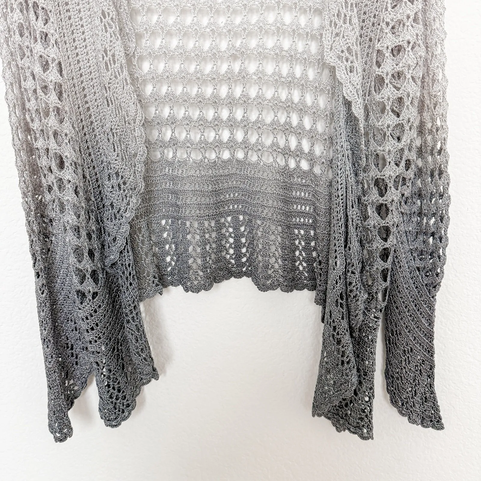 Dolce Cabo Womens Crochet Cardigan Size S Gray Open Knit Boho Minimalist Chic - Image 4
